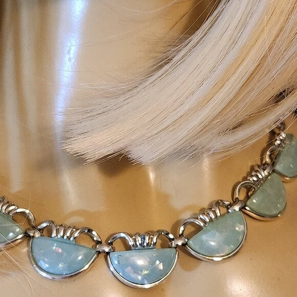 New Womens Aqua Chalcedony Silver Choker Necklace 12-16" - Picture 5 of 5